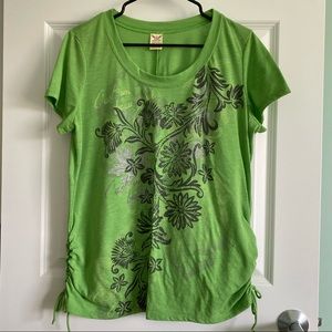 Green Ruched Side Tie Short Sleeve Tee